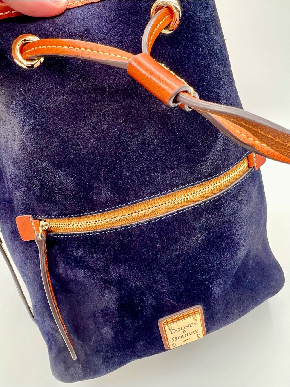 Dooney & Bourke Suede Drawstring purse bucket bag navy blue - Picture 7 of 15